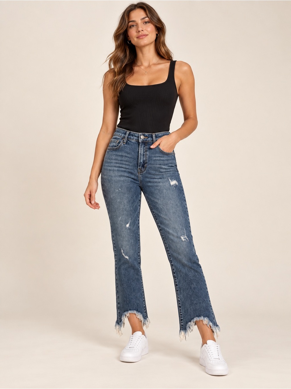 Hidden Jeans Dark Wash Distressed Raw Hem Kick Flare Denim Size 27